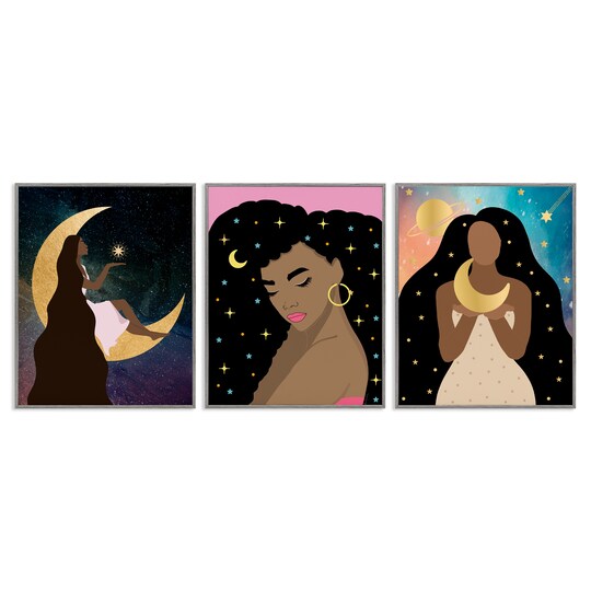 Stupell Industries Beautiful Cosmic Women 3pc Framed Giclee Set By Daniela Santiago